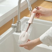 2-in-1 Long Handle Cleaning Sponge Brush with Straw Cleaner Brush,Crevice Cleaning Tool Drinking Straws CleaningBrush,Reusable Long Straw Pipe Cleaner Brushes,for Bottles Vacuum Flasks(Beige)
