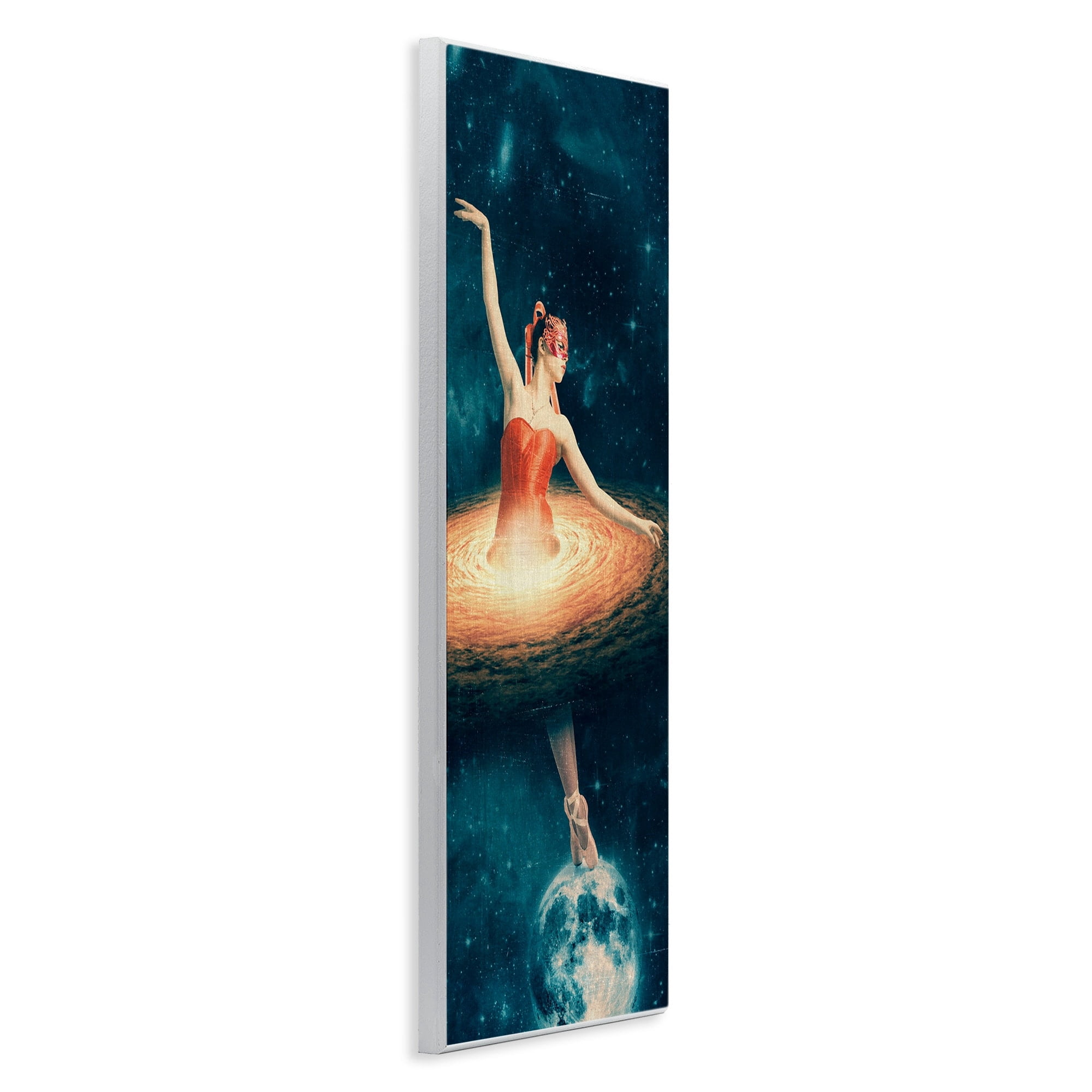 Stupell Industries Dancing Ballerina Red Nebula Dress Moon Outer Space Wood Wall Art, 7 x 17, Design by Paula Belle Flores