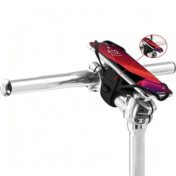 GJX Bike Tie Pro 4,Bike Cell Phone Mount for Stem,Scratch-Free Silicone Holder with Shock-Absorbing Design,Universal Cycling Phone Holder Compatible with Most Smartphones (Black - Stem)