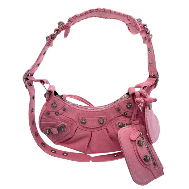 Bolso bandolera de hombro con remaches de diamantes vaquero para mujer, novedad de 2022, bolso de locomotora de media luna, bolso de moda de lujo con espejo y monedero JAMW Sencillez