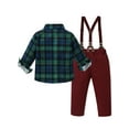 thumbnail image 2 of CARETOO Toddler Boy Clothes Sets 1-5T Formal Flaid Dress Shirt Bowtie Suspender Pants Trousers 3pcs, 2 of 11