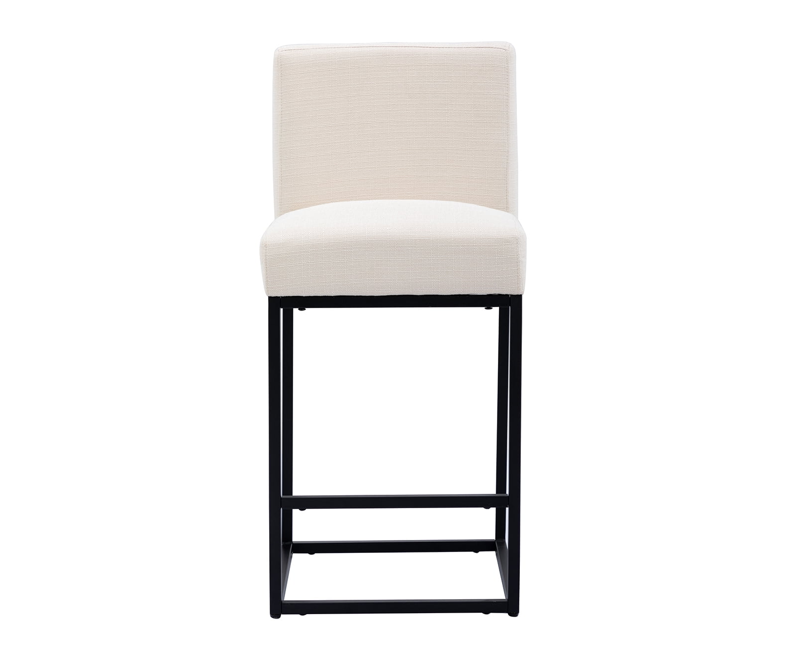 Guyou 27" Height Linen Upholstered Bar Stool Set of 2, Modern Metal Counter Height Stool with Mid Backrest and Footrest for Kitchen Island Bar Restaurant, Cream