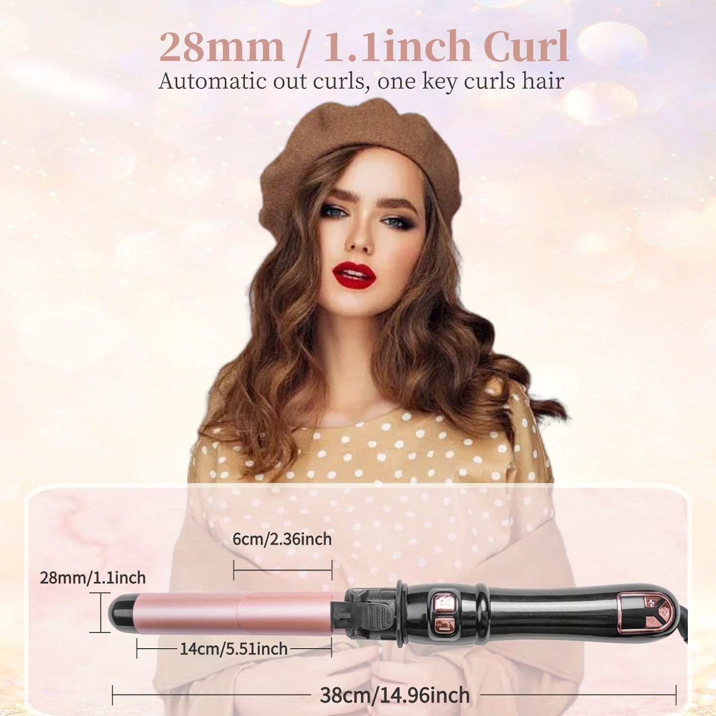 1.1 inch Automatic Curling Wand Rotating Curling Iron for Long Short Hair,Professional Hair Styling Irons Fast Heating