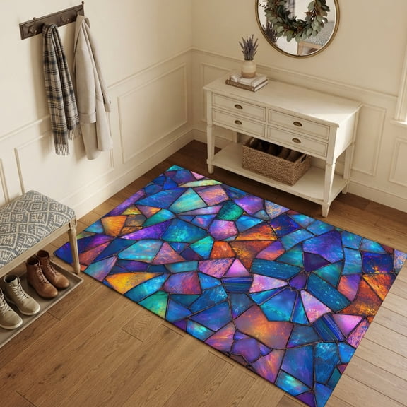 Area Rugs 3'x5', Stained Glass Carpet Runner Indoor Outdoor Rugs Home Decor Aesthetic, Colorful Rainbow Abstract Geometric Non Slip Mats Washable Accent Rug for Living Room Bedroom