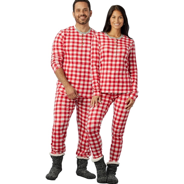 HonestBaby - Pijama familiar de algodón orgánico para bebé, diseño de cuadros de búfalo pintado en rojo, conjunto de pijama de 2 piezas para mujer, talla pequeña