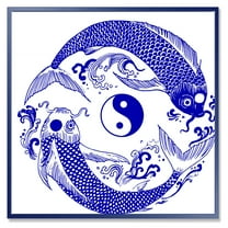 Designart 'Blue Chinoiserie Koi Fish II' Traditional Framed Canvas Wall Art Print