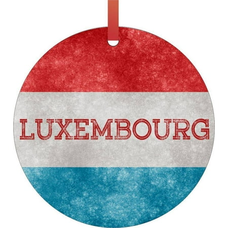 Luxembourg Christmas Luxembourg Grunge Flag Flat Round - Shaped Christmas Holiday Hanging Tree Ornament Disc Made in the U.S.A. ()