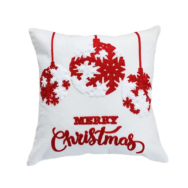 Funda de almohada de tablero de ajedrez bordado Funda de almohada de sofá (Feliz Navidad) Rojo Verde