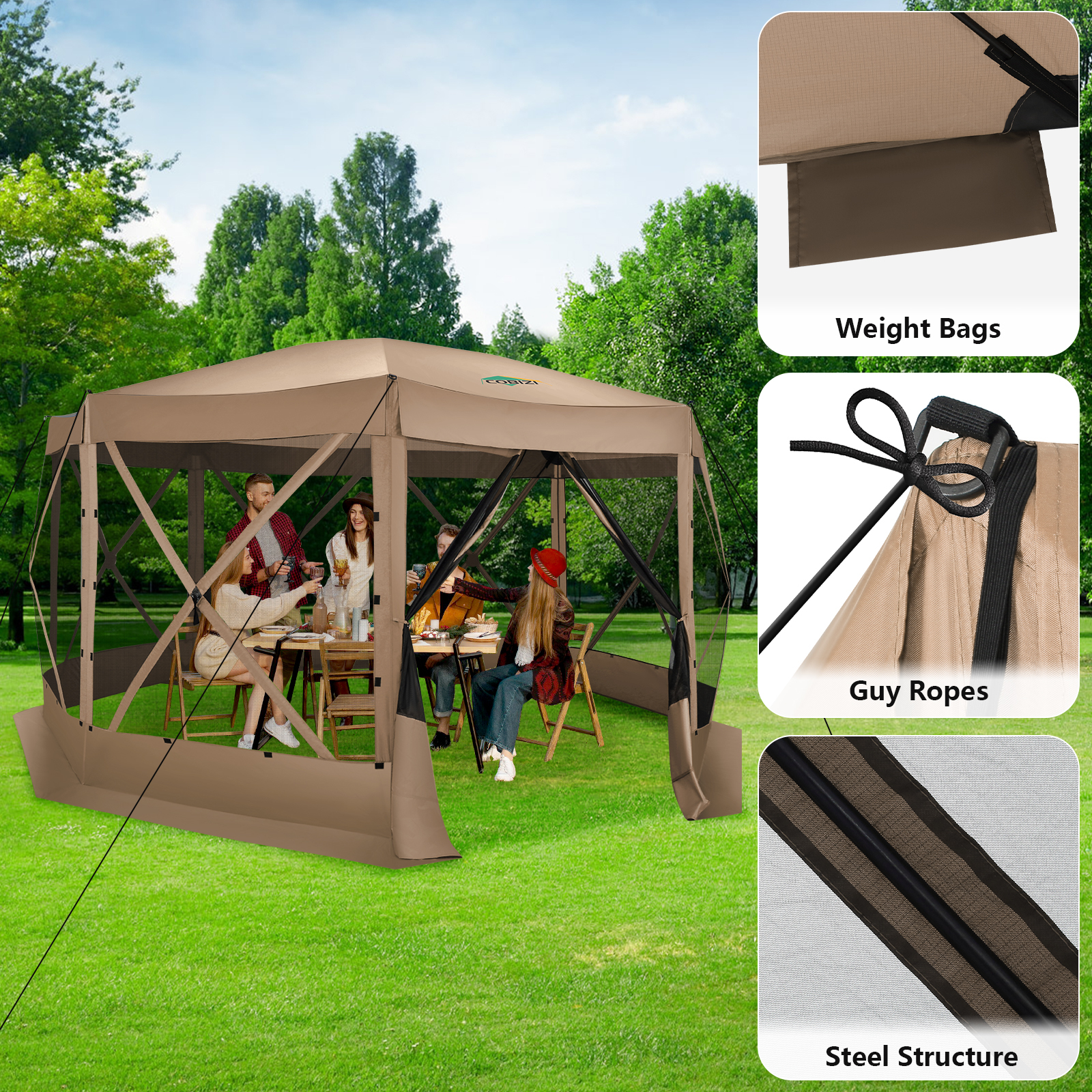 COBIZI Extra Large Gazebo 15x15 Pop-Up Canopy Tent with Mosquito