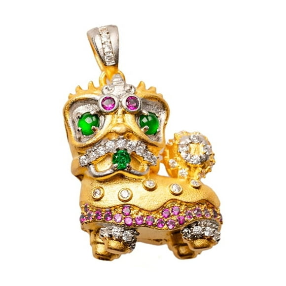 925 silver little lion pendant natural jade,Green Jade Necklace Pendant S925 Silver