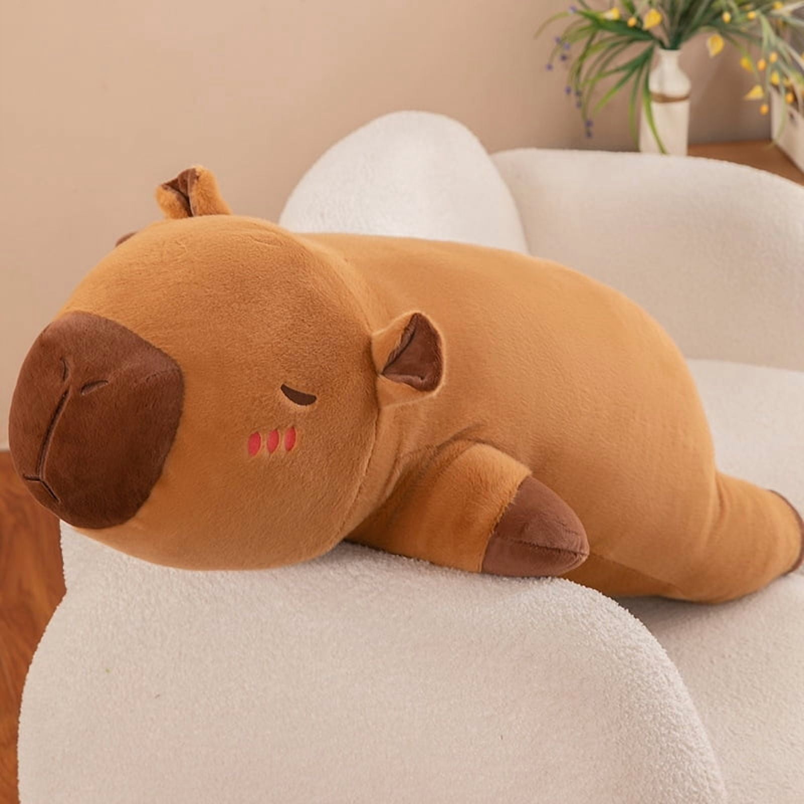Kawaii Cartoon Giant Strip Capybara Plush Doll Pillow Lying Brown Orange Wings Creative Capybara Plush Children Toy Decor