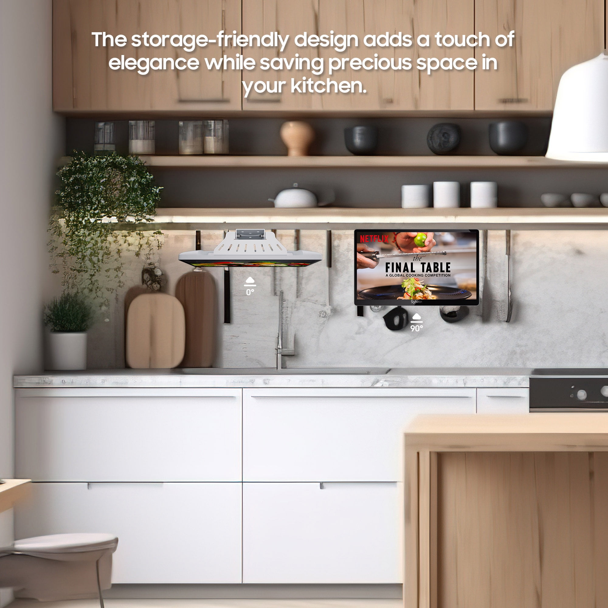 Sylvox 15.6 inch Kitchen TV, 1080P Full HD Under Cabinet Television, Flip-Down Small 12 Volt TV for Kitchen, RV
