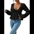 thumbnail image 3 of Suéter Adelgazante de Larga para Mujer, Informal, con Cuello en V, de Punto Negro S, 3 of 10