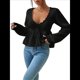 thumbnail image 3 of Suéter Adelgazante de Larga para Mujer, Informal, con Cuello en V, de Punto Negro L, 3 of 10