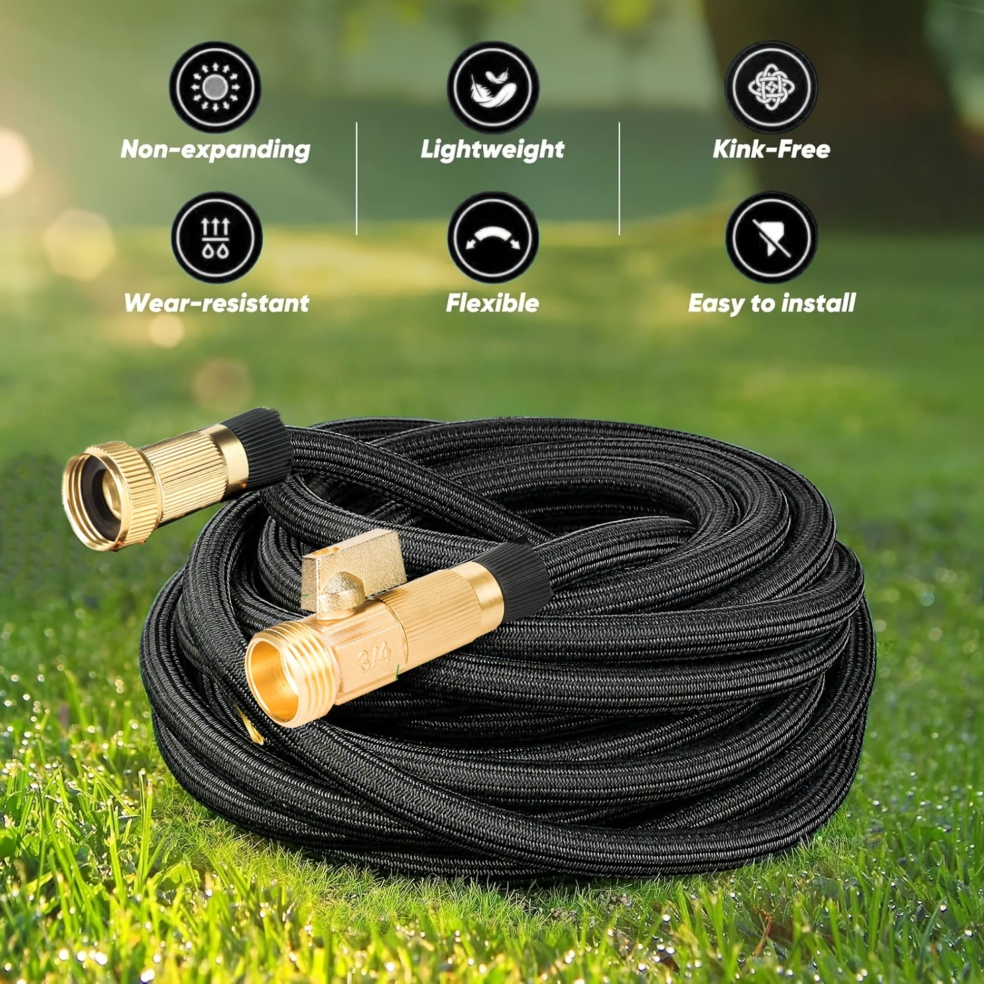 25/100FT Non-Expandable Rubber Garden Hose with 3/4" Solid Brass Fittings - Heavy-Duty Leakproof for Gardening, Cleaning, Yard & Forestry