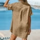 thumbnail image 4 of Vestido de Manga Larga para las Mujeres Caída Color Sólido Solapa Bolsillo de Manga Corta, Vestido Corto de Manga Larga para las Mujeres Longitud de Rodilla Casual, 4 of 8