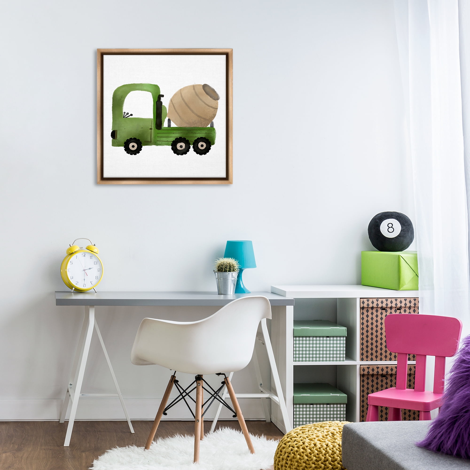 Stupell Industries Construction Truck Vehicle Transportation Painting Brown Floater Framed Canvas Art Print Wall Art, 25 x 25