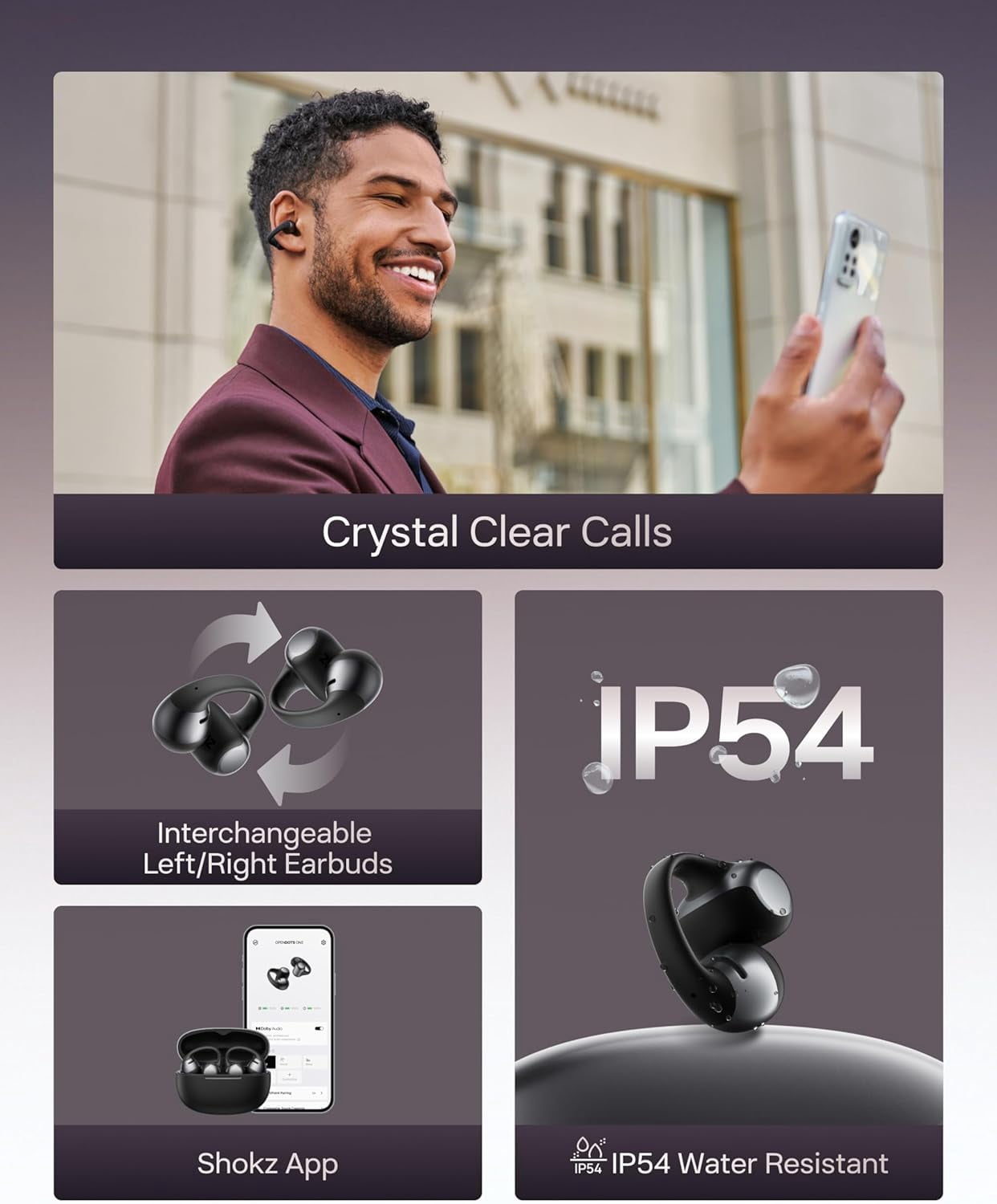 SHOKZ OpenDots ONE - Open-Ear Headphones - Wireless Bluetooth Earbuds with Microphone - Secure, Lightweight, Clip-On Fit - Premium Dolby Audio - Water Resistant - Fast Charging