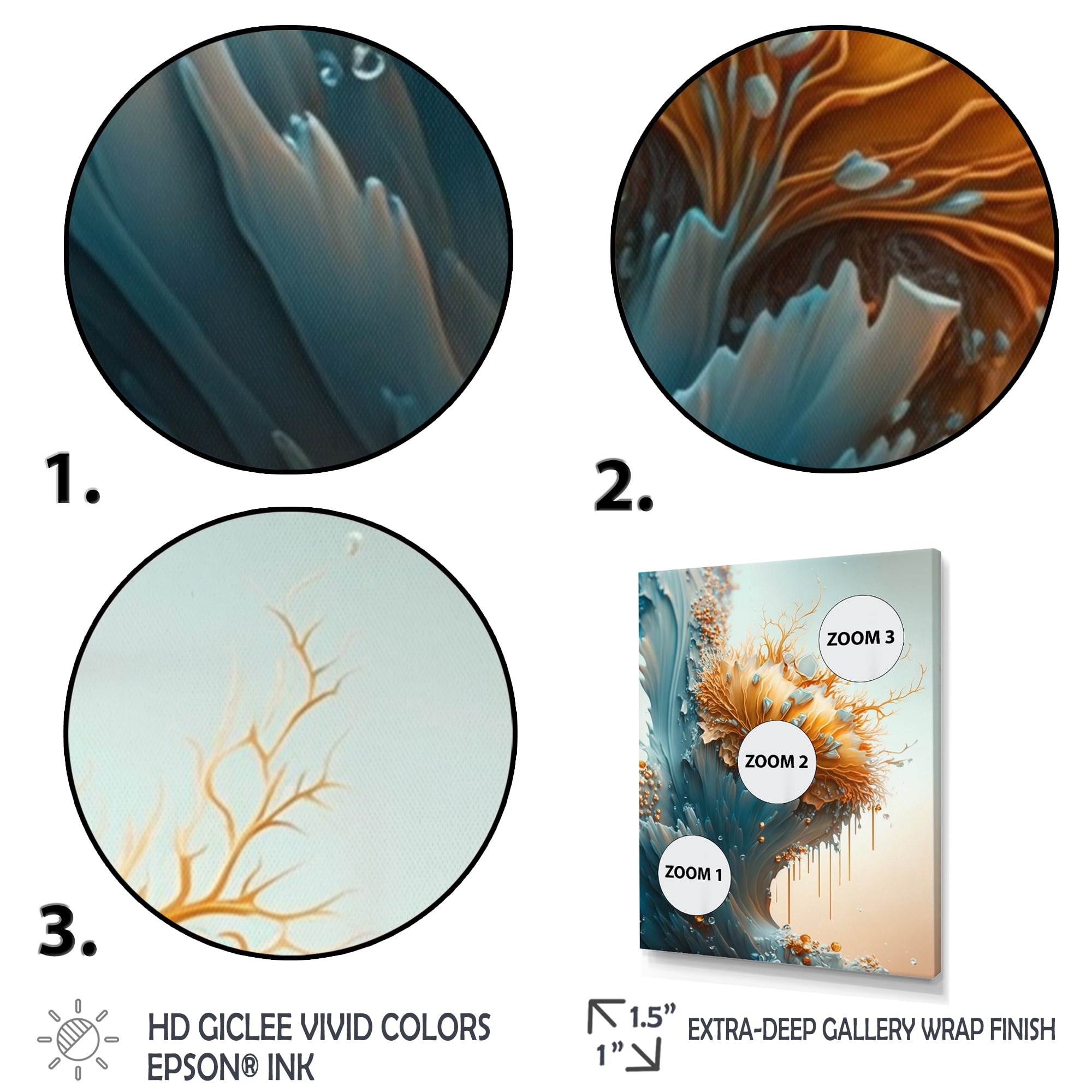 Designart Abstract Blue And Gold Leaves I Canvas Wall Art