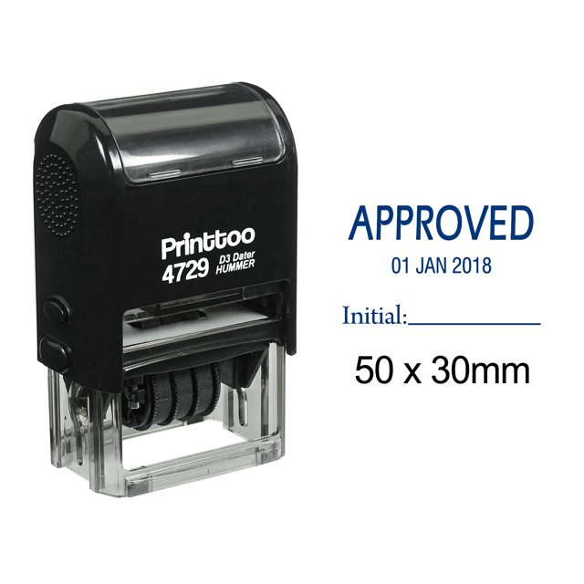 Printtoo Office Stationery Dater Stamp With Approved And Initial Text Self Inking Rubber Stamp-Blue