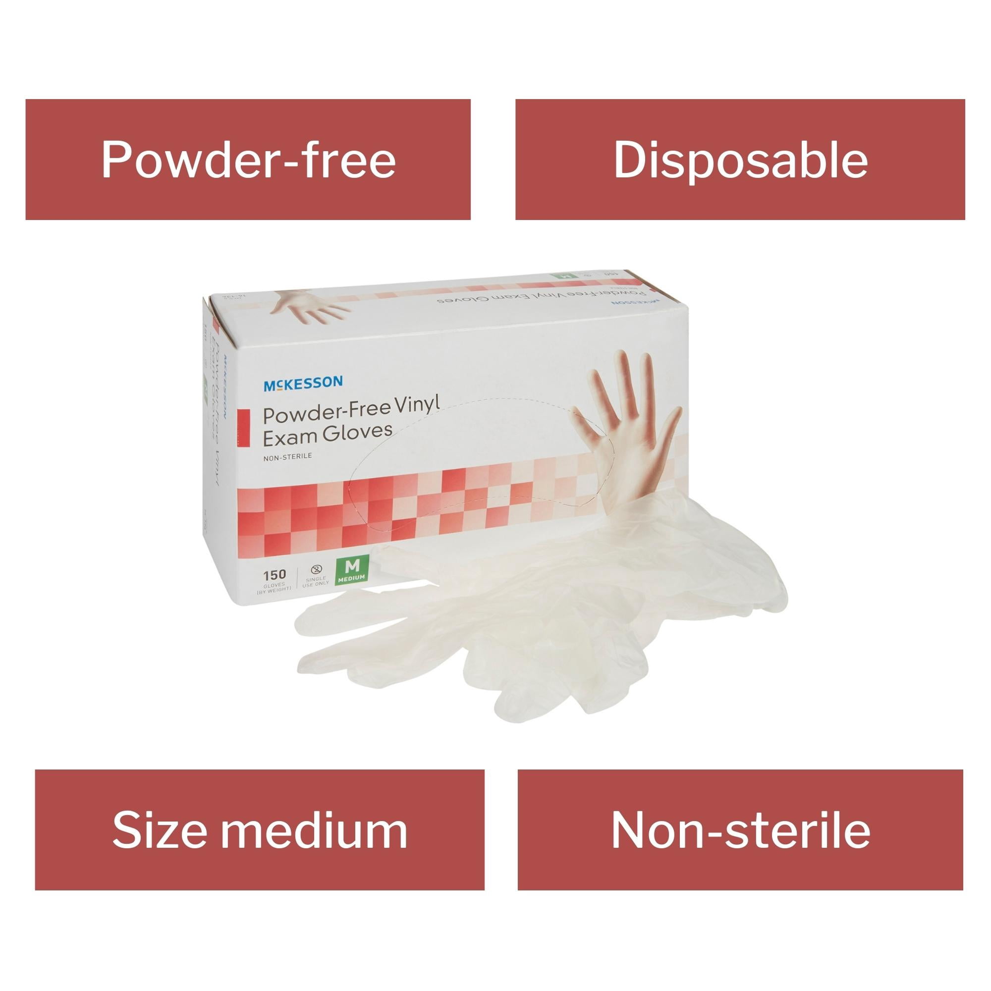 McKesson Vinyl Exam Gloves, Powder-Free, Disposable Medical Glove, Medium, 150 Count, 10 Boxes, 1500 Total