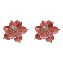 2pcs Christmas Tree Decorations Artificial Magnolia Flowers, Glitter and Velvet Ornaments Picks for Xmas Tree Wreath Garland, Fabric Floral Decor for New Year Wedding Party Holiday Home Decor