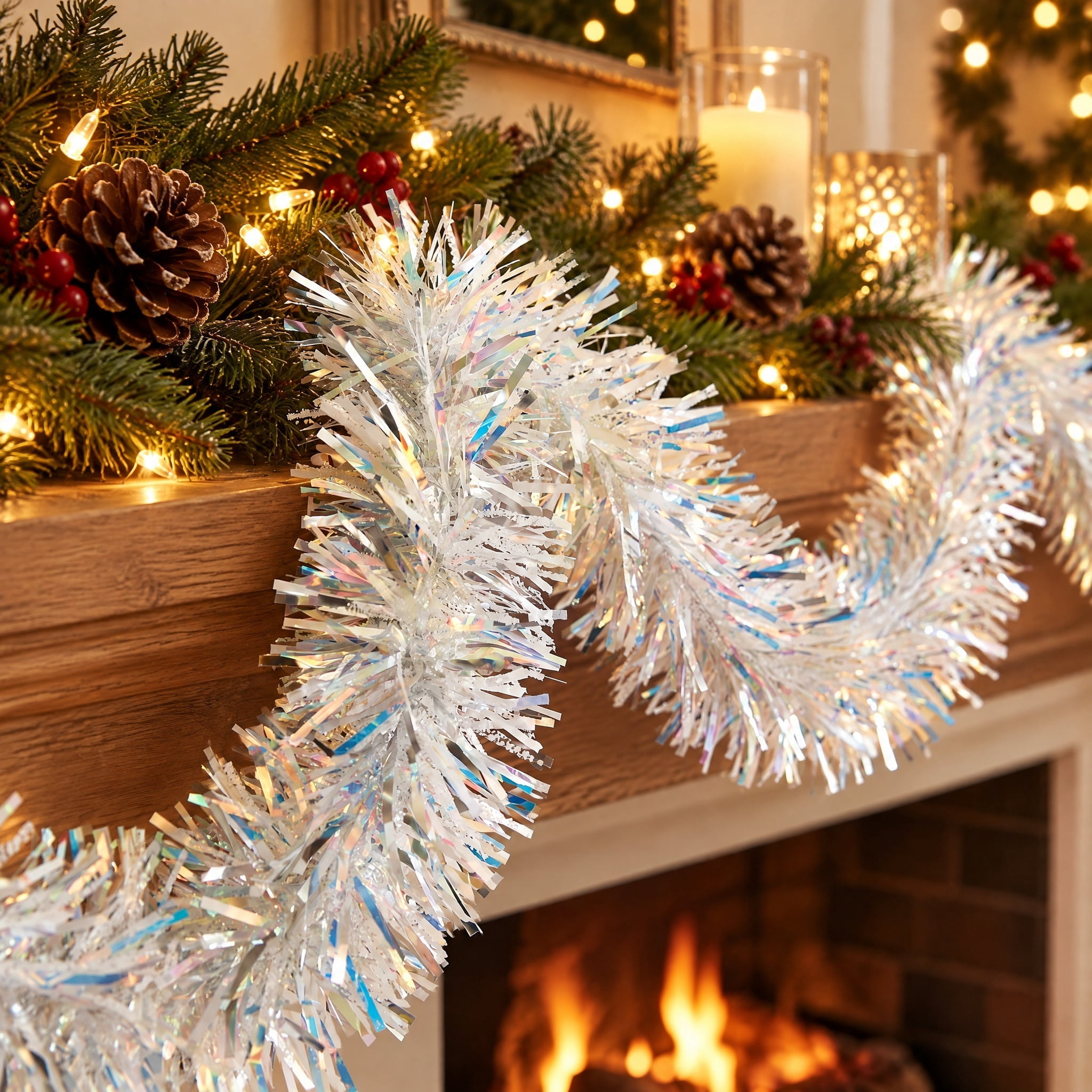 Chunky Tinsel Christmas Garland, White, 6', by Holiday Time