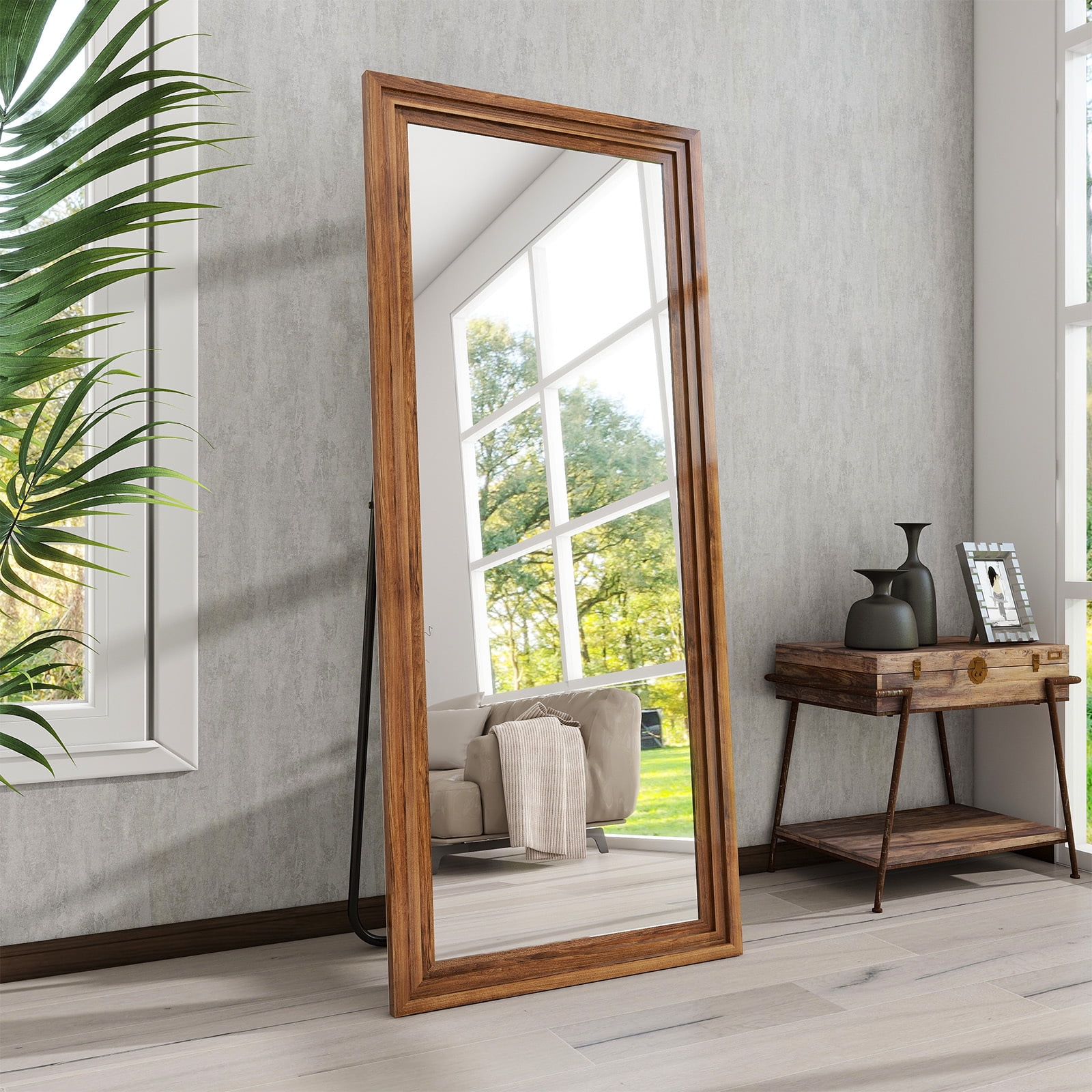 BEAUTYPEAK 21"x 64" Classic Paulownia Wood Framed Rectangle Full Length Mirror, Brown