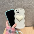 thumbnail image 4 of Antique White Heart Phone Case Compatible with iPhone 15 Pro Max, Cute 3D Big Love Heart Phone Case, Curly Wave Shape Heart Phone Cover with Heart Bracelet for Women Girls, 4 of 12