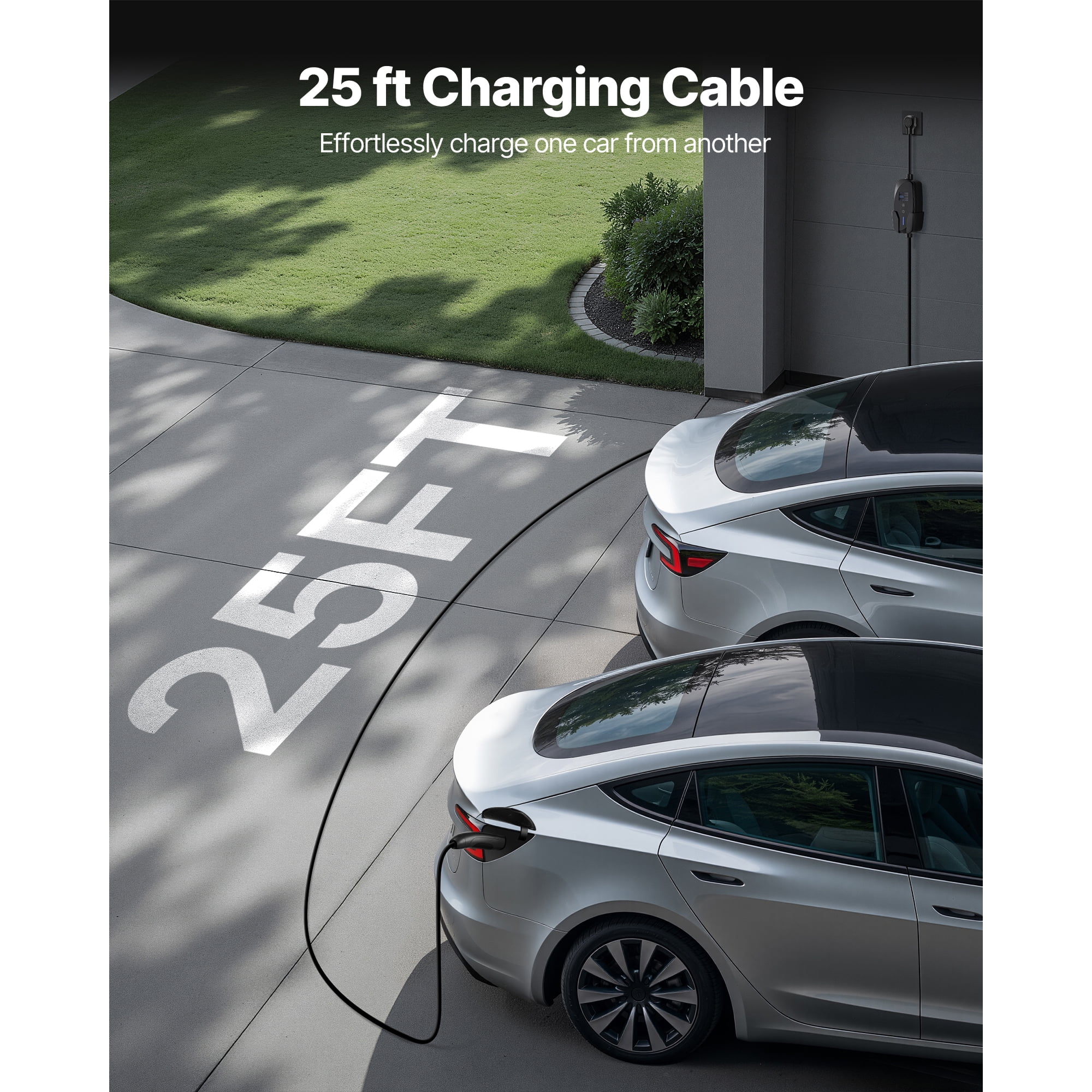 KFFKFF Level 2 EV Charger, 40A Adjustable Current, 240V Portable Electric Vehicle Charger with 25 ft Cable, NEMA 14-50 Plug, LCD Screen, NACS Connector, Compatible with Tesla Models Y/X/3/S