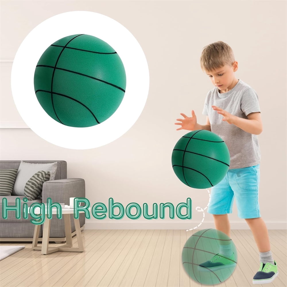 NOGIS Silent Basketball, Hush Handle Silent Basketball Dribbling Indoor Training Ball, Foam Ball No Noise No Sound, Mute High-Resilience Basketballl（Green）