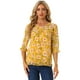 thumbnail image 1 of BluCasual De GaCon Estampado Floral De Man3/4 Con Volantes PaMujer Amarillo XS, 1 of 5