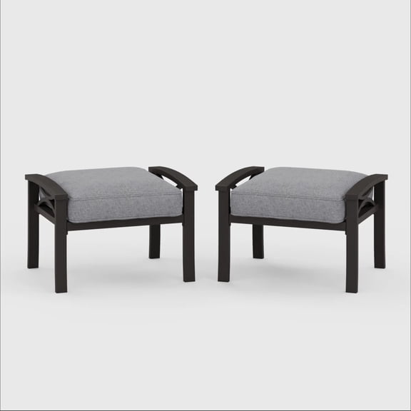 KIOOTTO Outdoor Ottomans with Gray Cushions, Metal Frame, Set of 2
