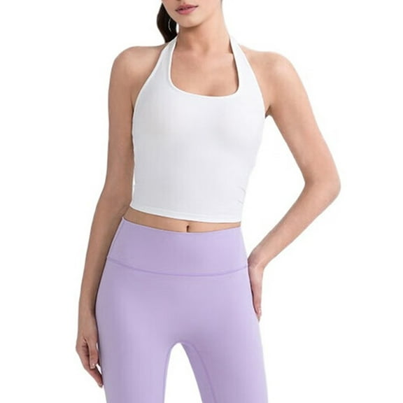 Women'S Halter Crop Top V Neck Workout Going Out Tank Top Sleeveless Backless Trendy Summer Camisole White L