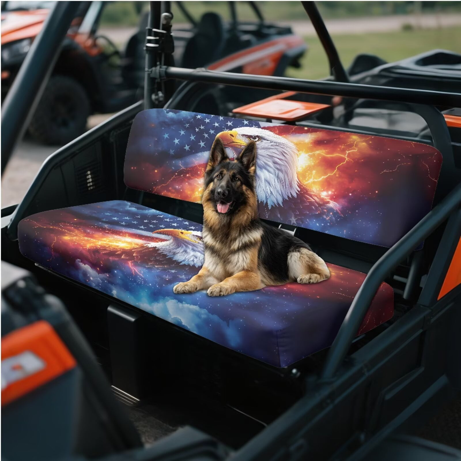 Binienty American Flag Bald Eagle UTV Seat Covers for Kawasaki Mule 2009-2024 4000 4010/2001-2018 3000 3010, Full Protection Heavy Duty Polyester UTV Seat Cover Set for Mule 3010 Front Seats Only