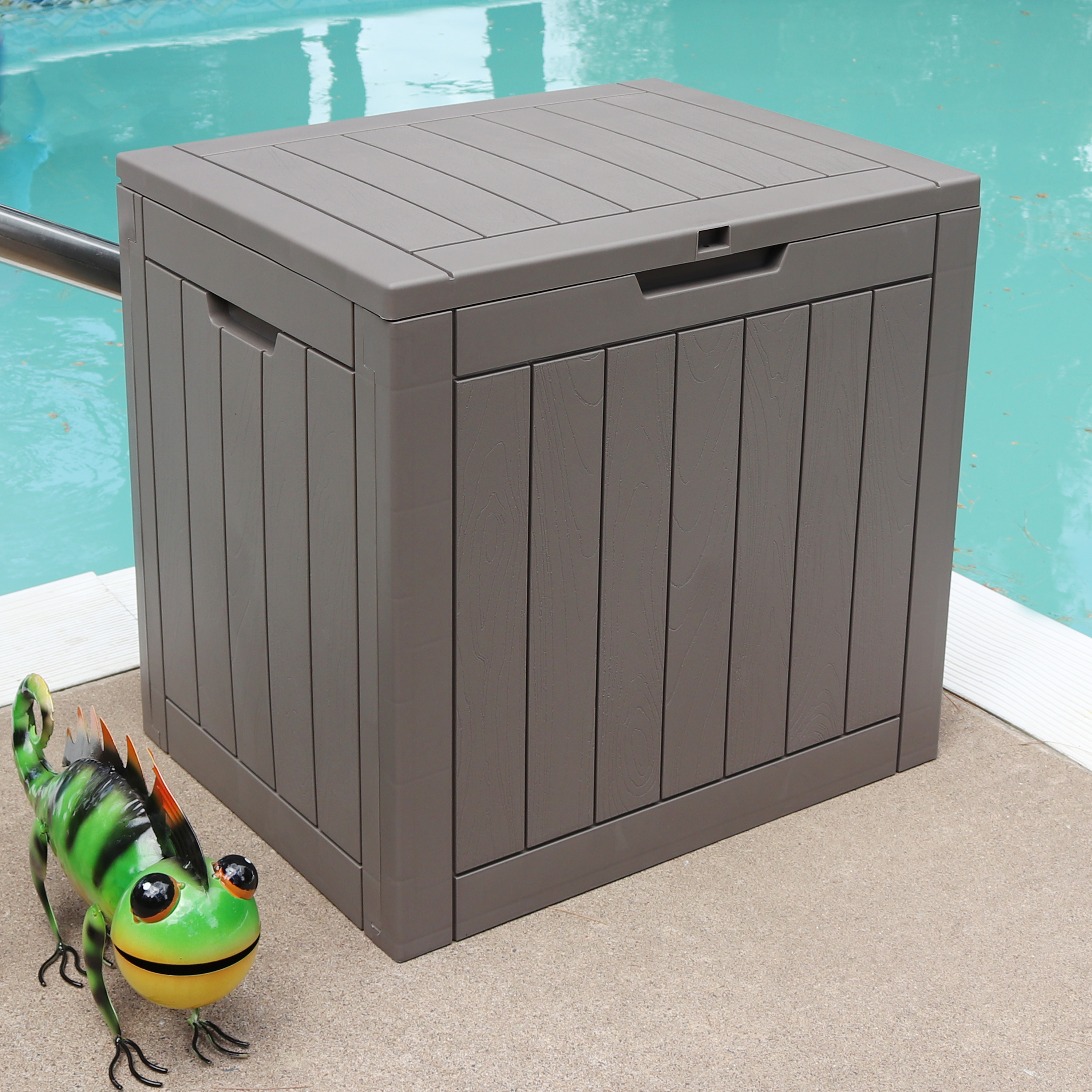 Sunnydaze Small Deck Box with Storage and Lockable Lid - 32 Gal. - Driftwood - image 2 of 15
