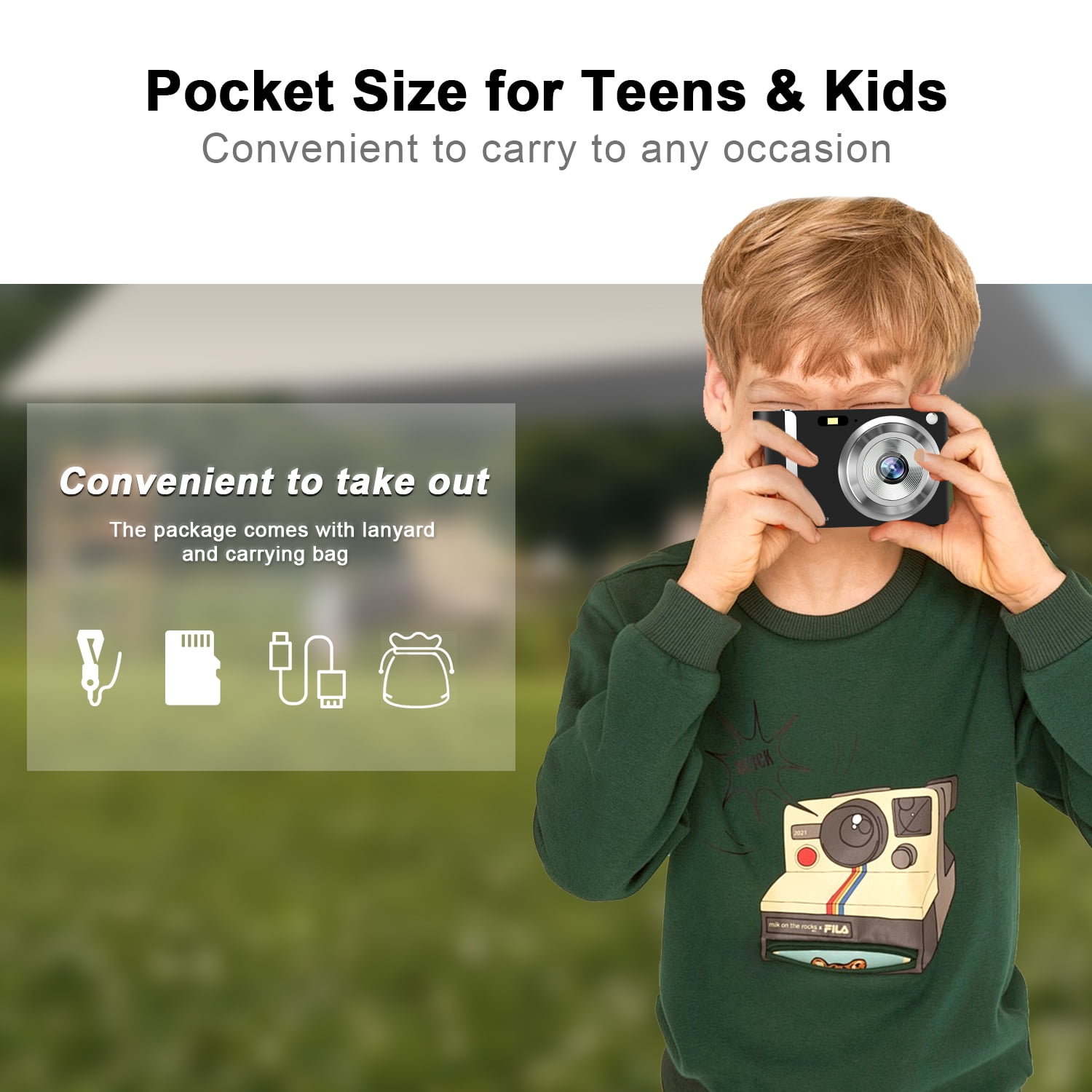 Jazeyeah 48 MP FHD 1080P Kids Digital Camera, 2.8-inch LCD Screen with 32GB Memory Card, Digital Point and Shoot Cameras with 16X Zoom Anti Shake, Perfect Gift for Teenagers(Black)