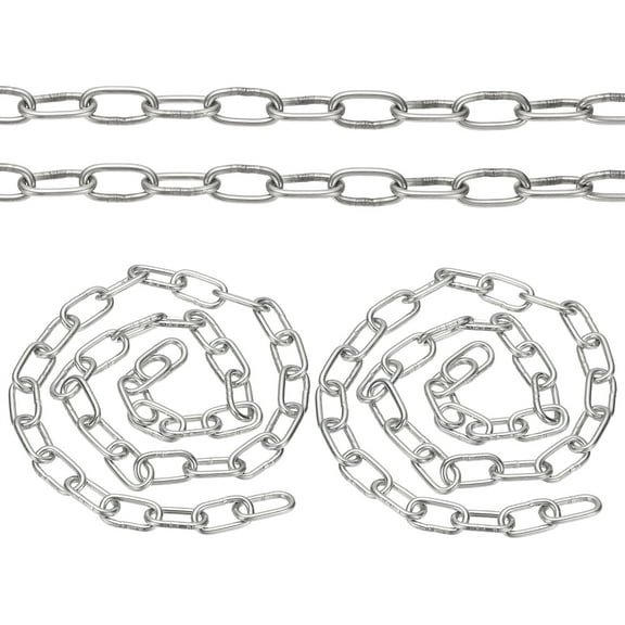 1.6ft SUS304 Stainless Steel Chain, 2Pcs 2mm Metal Chain Link 0.5 Meter Small Light Duty for Home Outdoor Camping Hanging Pet Plant, Silver