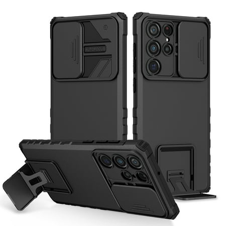 K-Lion for Samsung Galaxy S23 Ultra 5G Slim Case with Sliding Camera Lens Cover Built-in Hidden Kickstand Full Body Protective Shockproof Hybrid Case for Samsung Galaxy S23 Ultra,Black