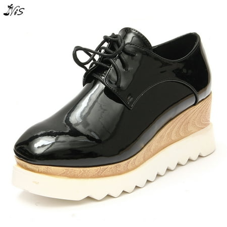 - Nis Women Casual Oxfords High Platform Flat Shoes