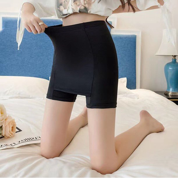 Flarixa, pantalones de seguridad de cintura alta de seda helada, bóxer para mujer, pantalones cortos de verano ajustados delgados para mujer, pantalones cortos de falda sin costuras de doble capa Tan Jianjun unisex