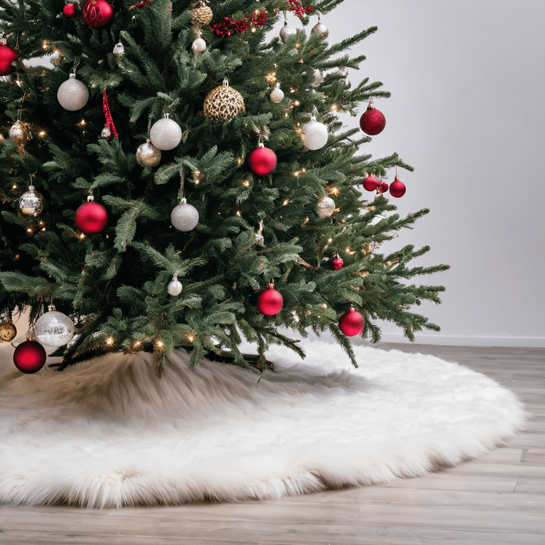 72-Inch White Faux Fur Christmas Tree Skirt - Plush Velvet Snow-Like Tree Skirt For Holiday Decor & Xmas Party