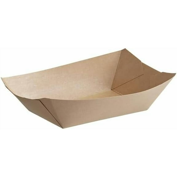 Disposable Kraft Paper Food Trays, 3 Lb Kraft Food Large Serving Boats, Brown, Grease Resistant, Popcorn, French Fries, Nachos, Tacos, Take Out, Food Trucks, Concession, 7.7 x 4.85 Inch (3LB) (50)