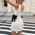 thumbnail image 6 of Morttic Women's Elegant Striped Boat Neck Sleeveless Mini Dress – Double-Side Bow Tie Slim Fit Summer Party & Date Night Dress White，S, 6 of 7
