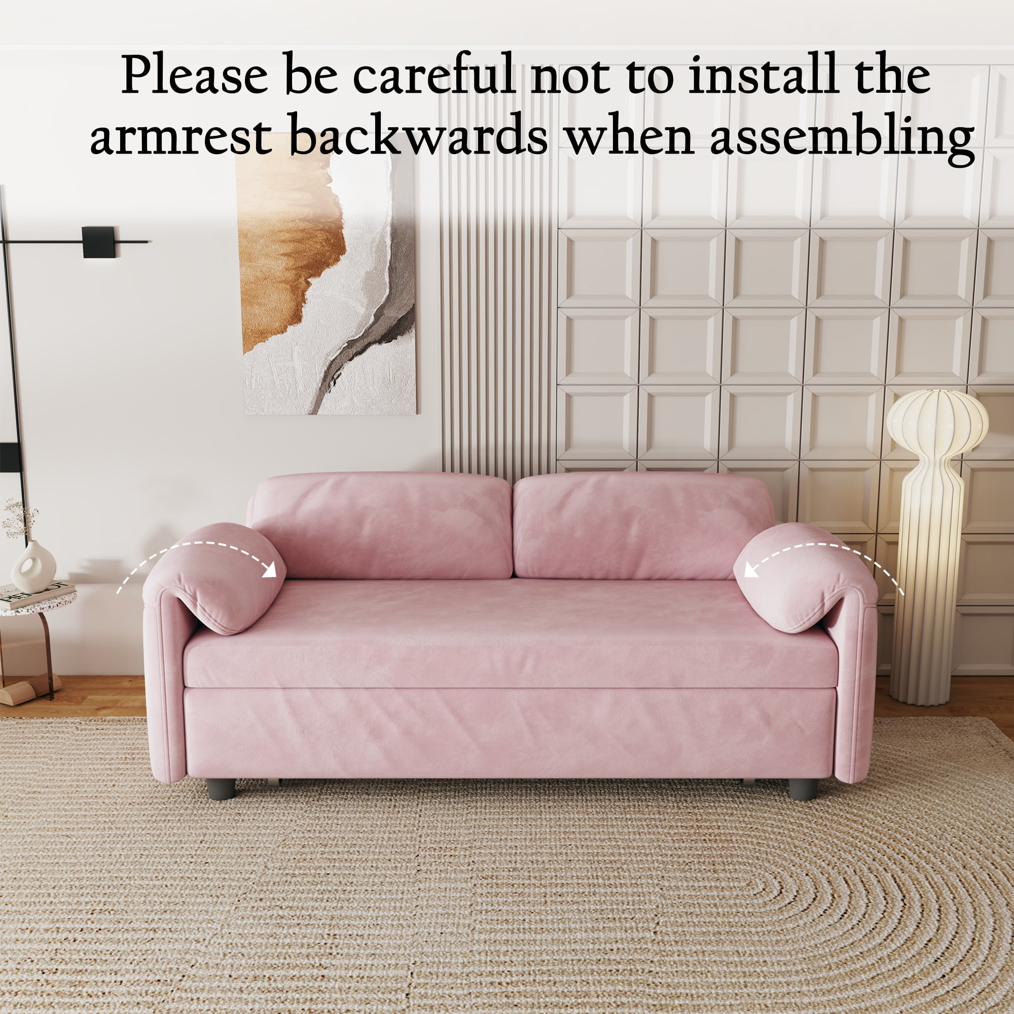 54" Velvet Futon Sofa Bed Convertible Sleeper Sofa Bed Pull Out Sofa Bed With Adjustable Backrest for Living Room,Office,Pink