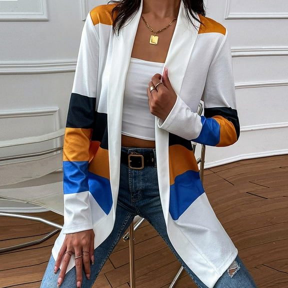 SDJMa Women's Lightweight Vee Cardigan Sweater Women's Color Striped Stitching Long Sleeve Cardigan Shirt Casual Striped Fall Cardigans Coat