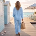 thumbnail image 7 of Stralyhd 2 Piece Womens Sets Cotton Linen Lounge Sets Spring Airport Travel Matching Sets Comfy Lightweight Casual outfits with Pockets Sky Blue M, 7 of 7