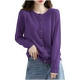 thumbnail image 2 of ClodeEU Women's Long Sleeves Crewneck Knitted Sweaters, Button Down Cardigan ,Soft Knit Tops Purple,Womens Plus XL, 2 of 4