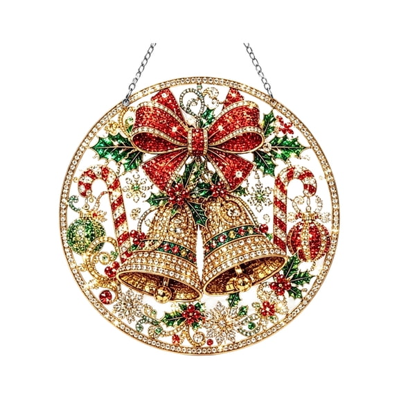 Christmas Diamond Painting Ornament Kit 7.87 x 7.87 Inch, Bell Design DIY Pearl Art Hanging Decoration Craft Set for Holiday Tree Decor