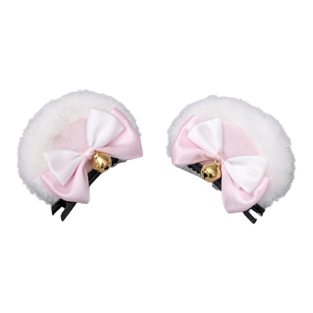 2 pinzas para el pelo con orejas de oso y lazo para Halloween, bonitos tocados de peluche de animales. blanco rosa